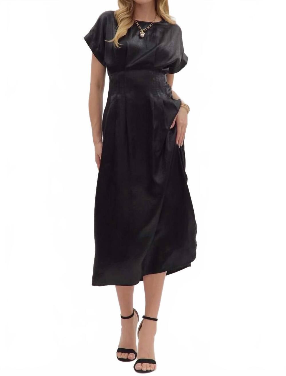 NEW ENTRO cuff sleeve midi dress in black